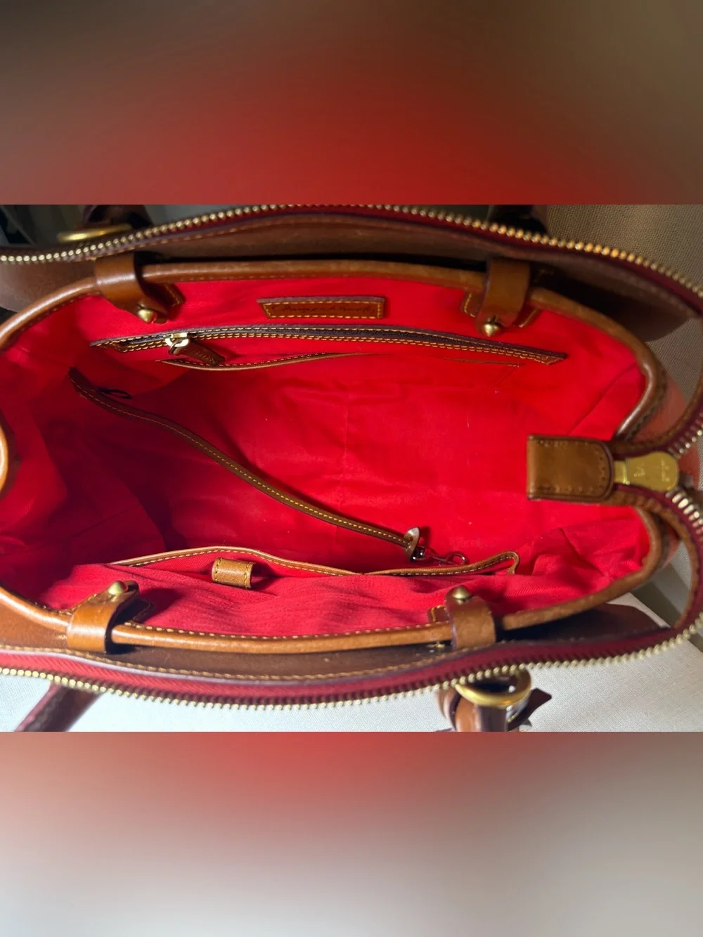 Dooney & Bourke Wilson Satchel Tangerine Orange Pebbled Leather Brown Trim Bag